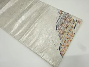 アンティーク　作家物　横段に花模様織り出し袋帯（材料）